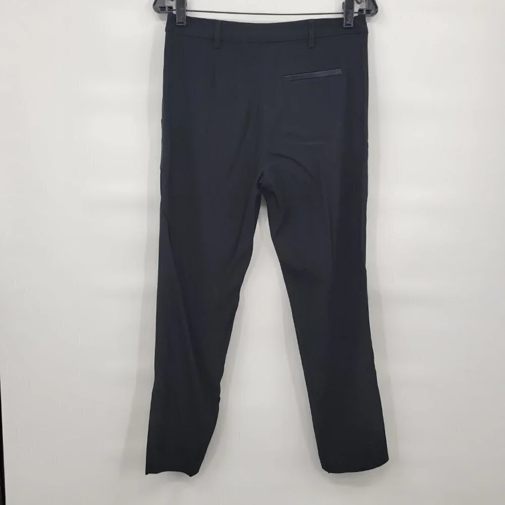 Max & Co Women Black Long Trousers Mid Rise Leather Contrast Skinny Pants Size 4